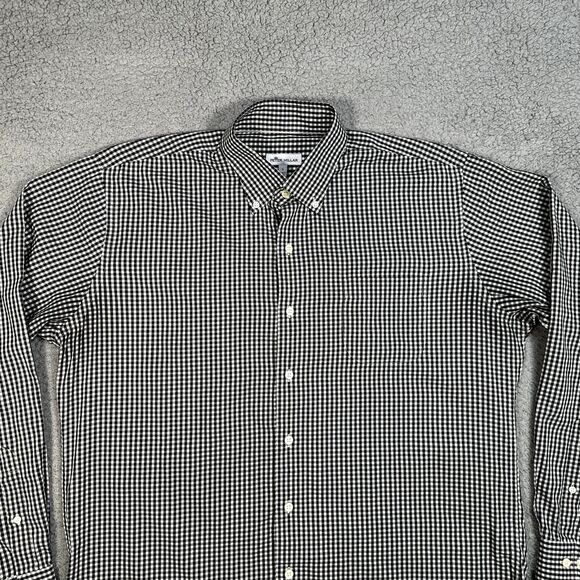 Peter Millar Shirt Mens‎ Large Black Gingham Plaid Casual Silk Blend Button Down - Picture 2 of 10